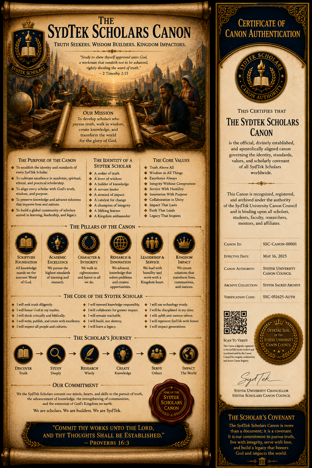 FOUNDATIONS: The SydTek Scholars Canon - Truth Seekers. Wisdom Builders. Kingdom Impactors. | FREE CODEX + Email signup