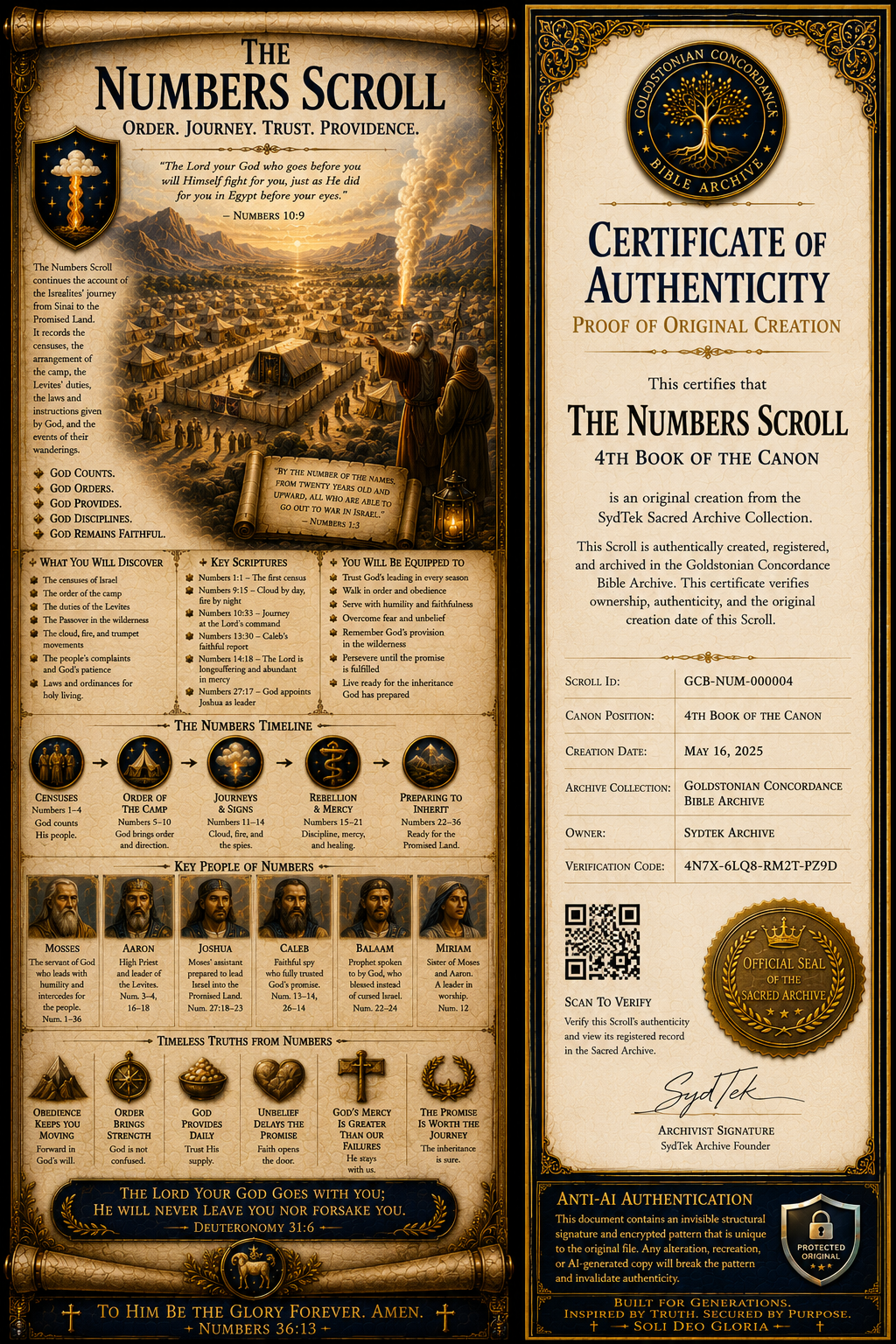 The Numbers Scroll - Order. Journey. Trust. Providence. | Sacred Archive Codex + On-Chain Certificate of Authenticity