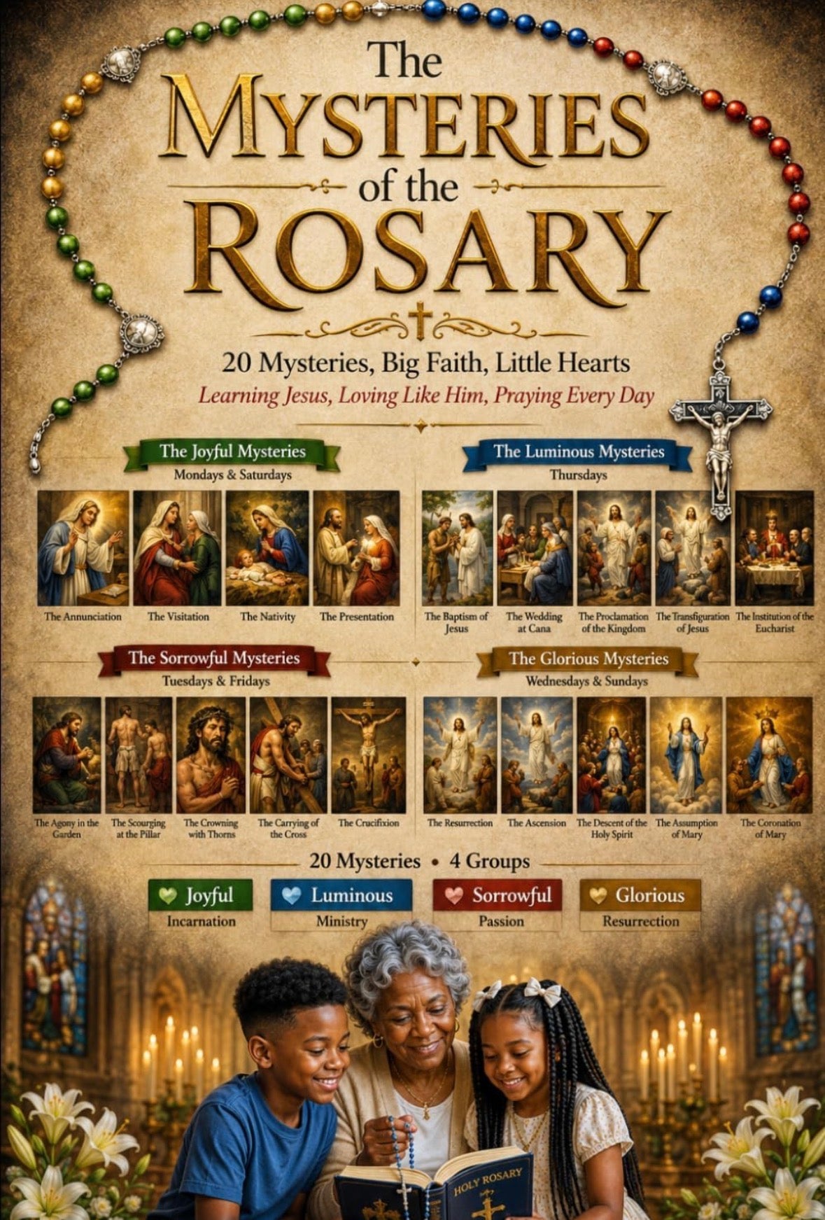 BESTSELLER IN CHILDREN’S CHRISTIAN BIBLES & CHRISTIAN CATHOLICISM BOOKS FOR CHILDREN - The Goldstonian Concordance Bible®: The Catholic Bridge - The Mysteries of the Rosary | Children’s Catholic Bible Study | Family Devotional | Rosary Guide