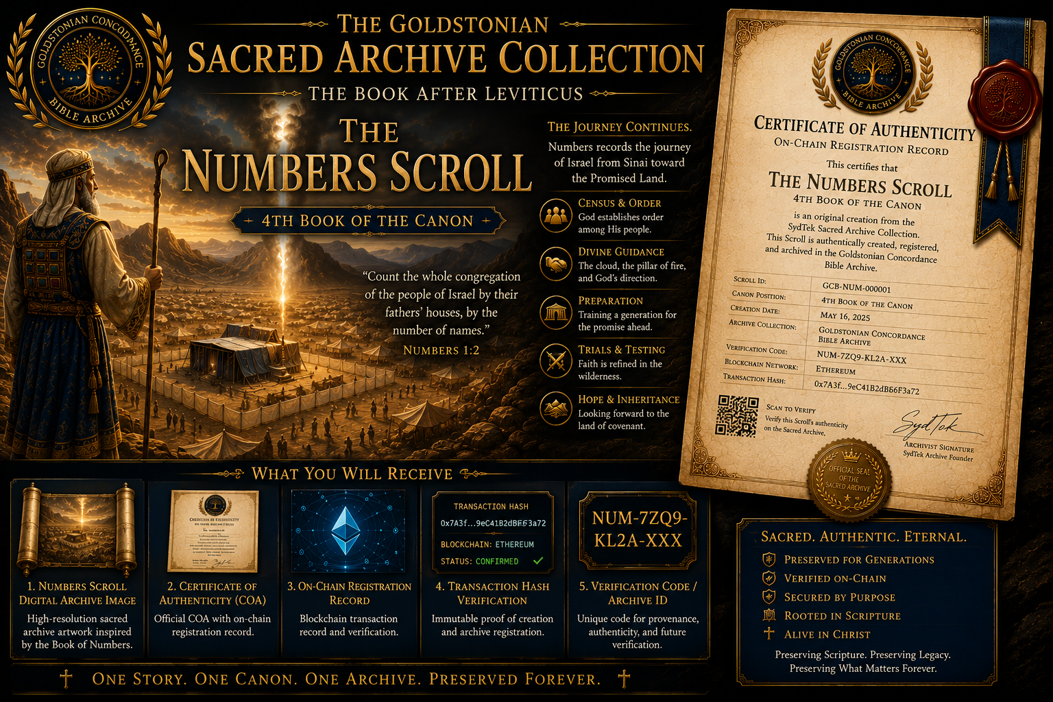 The Numbers Scroll - Order. Journey. Trust. Providence. | Sacred Archive Codex + On-Chain Certificate of Authenticity