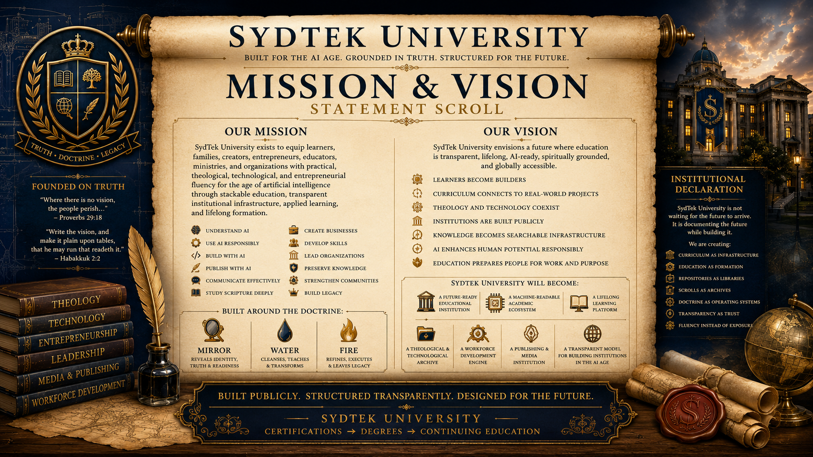 SydTek University Mission & Vision Statement Scroll | Foundations Codex
